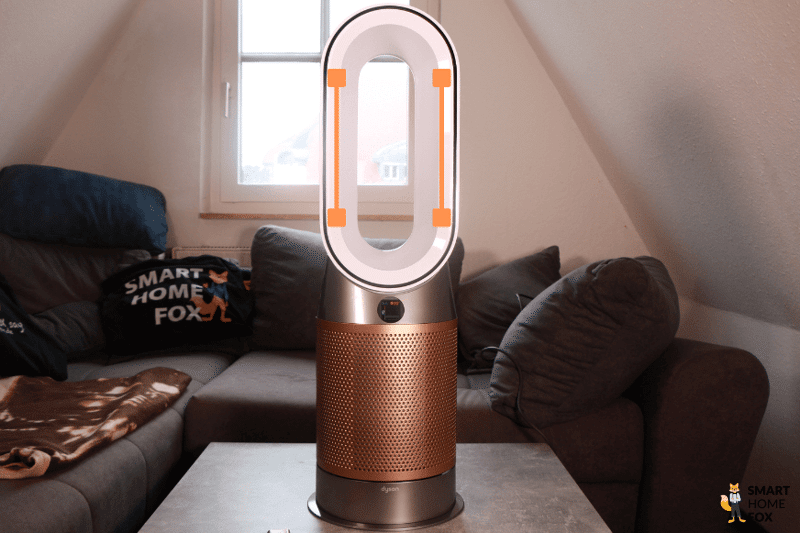 Die Keramik-Heizelemente des Dyson Purifier Hot+Cool Formaldehyde HP09 sind im Inneren des Turms markiert.